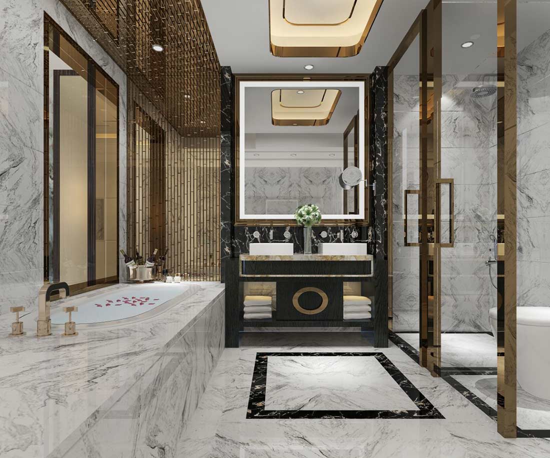 Gold shower panels are always a bold choice!